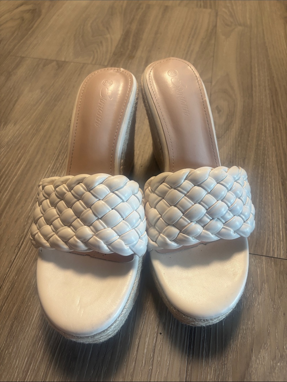 Woven Slide Platform Sandals in Cream - Women's